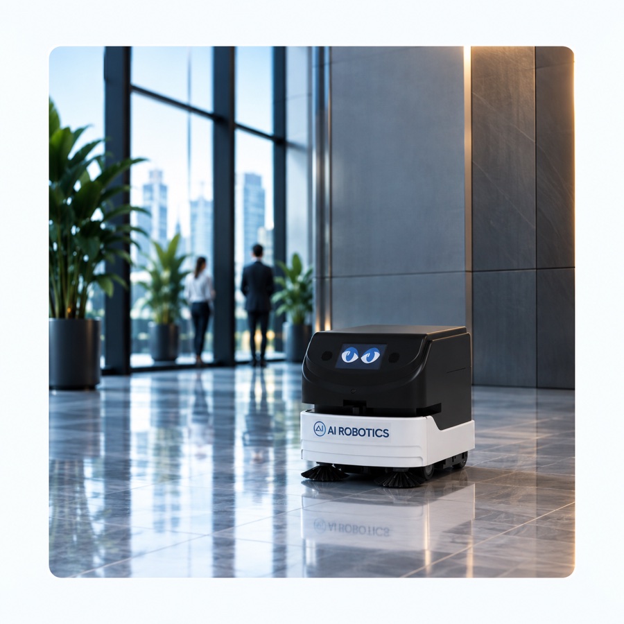 Le robot de nettoyage CLEANY dans un hall à la fermeture